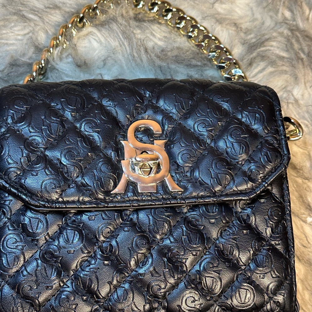 Steve Madden Quilted Black Crossbody with Gold Accents